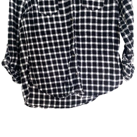 Passport Black White Plaid Soft Knit Button Down Flannel Shirt Size Large - Picture 4 of 7
